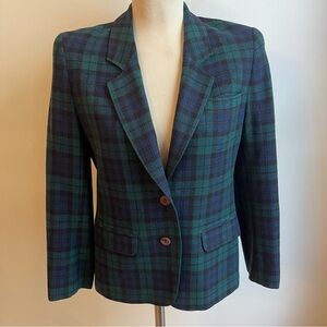 Vintage 80s Pendleton Tartan Plaid Wool Blazer Two Button Green Blue USA Small P